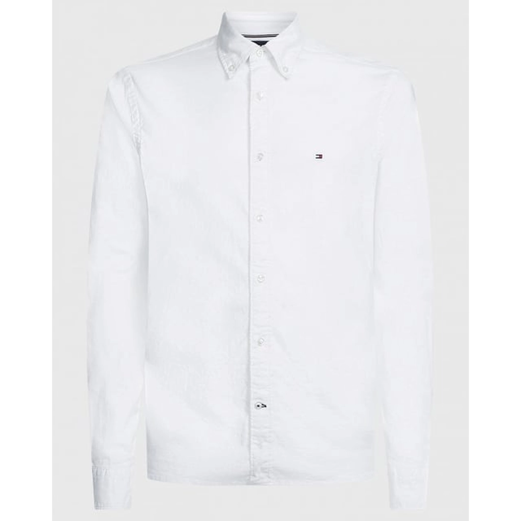 Tommy Hilfiger Core 1985 Flex Mens Long Sleeve Oxford Shirt - White Cotton - Size X-Large